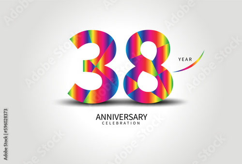 38 Year Anniversary Celebration Logo colorful vector, 38 Number Design, 38th Birthday Logo, Logotype Number, Vector Anniversary For Celebration, Invitation Card, Greeting Card. logo number Anniversary