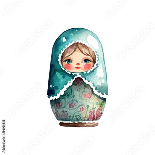 watercolor vector Russia matryoshka doll flowers Russian Day