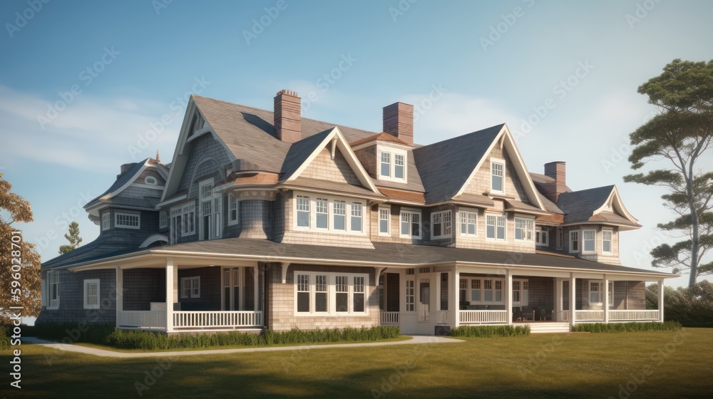 Shingle exterior house design in daytime golden hour generative ai Shingle exterior house design in daytime golden hour generative ai
