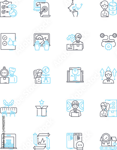 Customer service linear icons set. Satisfaction, Empathy, Communication, Responsiveness, Consistency, Availability, Respect line vector and concept signs. Quality,Attentiveness,Support outline