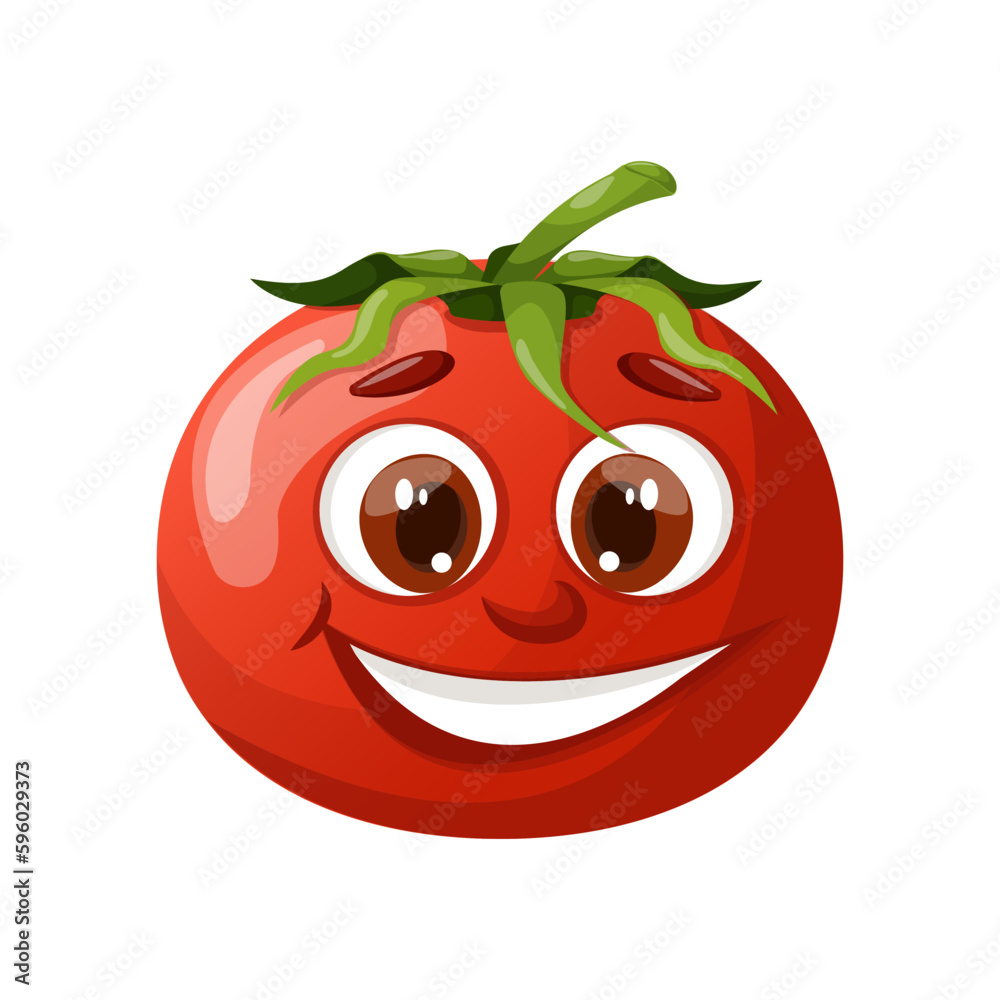 Obraz premium Smiling cartoon red ripe tomato. Red ripe tomato. 