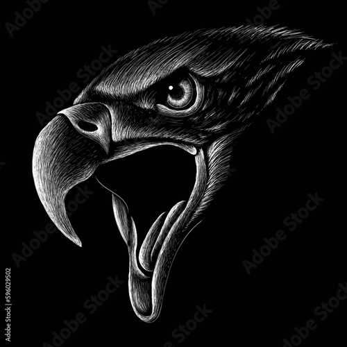 The Vector logo eagle for tattoo or T-shirt design or outwear.  Hunting style raven background. This hand drawing is for black fabric or canvas.