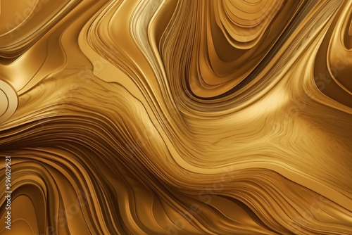Złote fale, płynny metal - tło - Golden waves, liquid metal - background - AI Generated photo