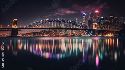 city harbour bridge at night