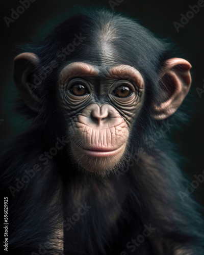 Portrait of a chimpanzee on a dark background © Lohan