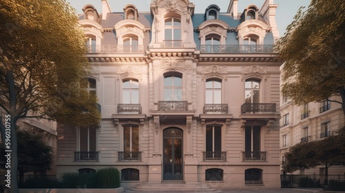 Haussmann exterior house design in daytime golden hour generative ai