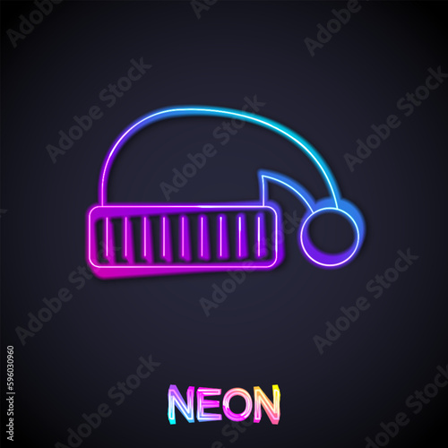 Glowing neon line Sleeping hat icon isolated on black background. Cap for sleep. Vector