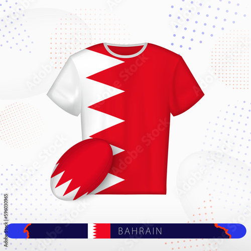 Bahrain rugby jersey with rugby ball of Bahrain on abstract sport background.