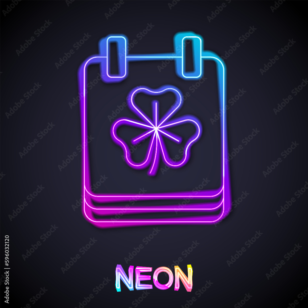 Glowing neon line Saint Patricks day with calendar icon isolated on black background. Date 17 March. Vector Glowing neon line Saint Patricks day with calendar icon isolated on black background. Date 17 March. Vector