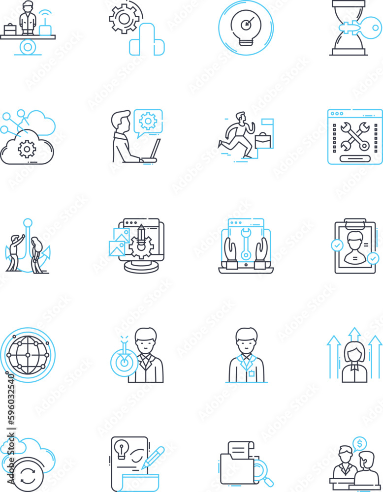 Succession planning linear icons set. Continuity, Development, Growth, Transfer, Legacy, Progression, Advancement line vector and concept signs. Planning,Preparedness,Future-proofing outline