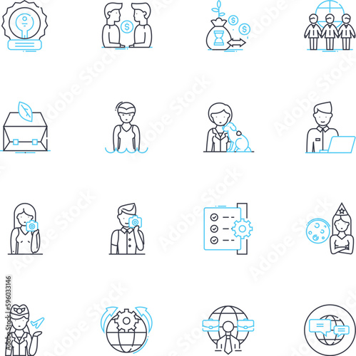 Micro enterprise linear icons set. Entrepreneurship, Small business, Start-up, Self-employment, Solo-preneurship, Freelancing, Cottage industry line vector and concept signs. Boutique business,Sole