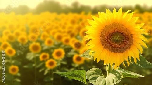 Golden field of sunflowers stretching to the horizon. created with Generative AI