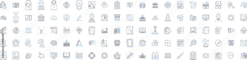 Articulate discourse line icons collection. Eloquence, Persuasion, Debate, Argumentation, Oratory, Rhetoric, Dialectic vector and linear illustration. Discourse,Communication,Clarity outline signs set