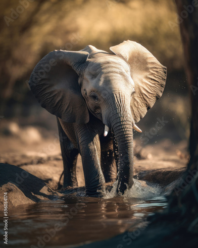 African Elephant - Loxodonta africana - drinking at a waterhole