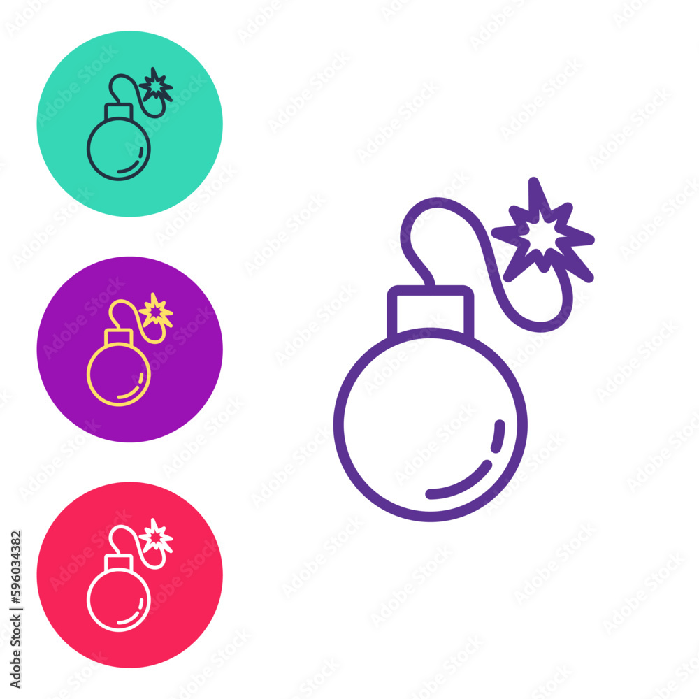 Set line Bomb ready to explode icon isolated on white background. Set icons colorful. Vector Set line Bomb ready to explode icon isolated on white background. Set icons colorful. Vector
