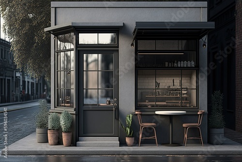 Concept of a small street cafe on the corner of the house. Generative AI