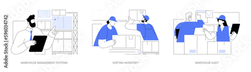 Inventory management and control abstract concept vector illustrations.