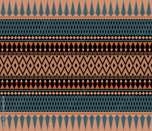 Colorful ethnic folk geometric seamless pattern in brown and green in vector illustration design for fabric, mat, carpet, scarf, wrapping paper, tile and more