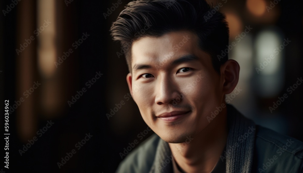 Obraz premium Smiling asian man looking at camera. Generative AI