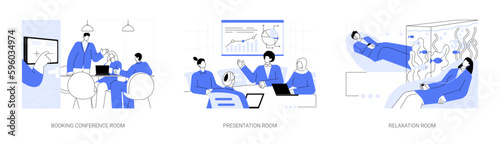Office facilities abstract concept vector illustrations.