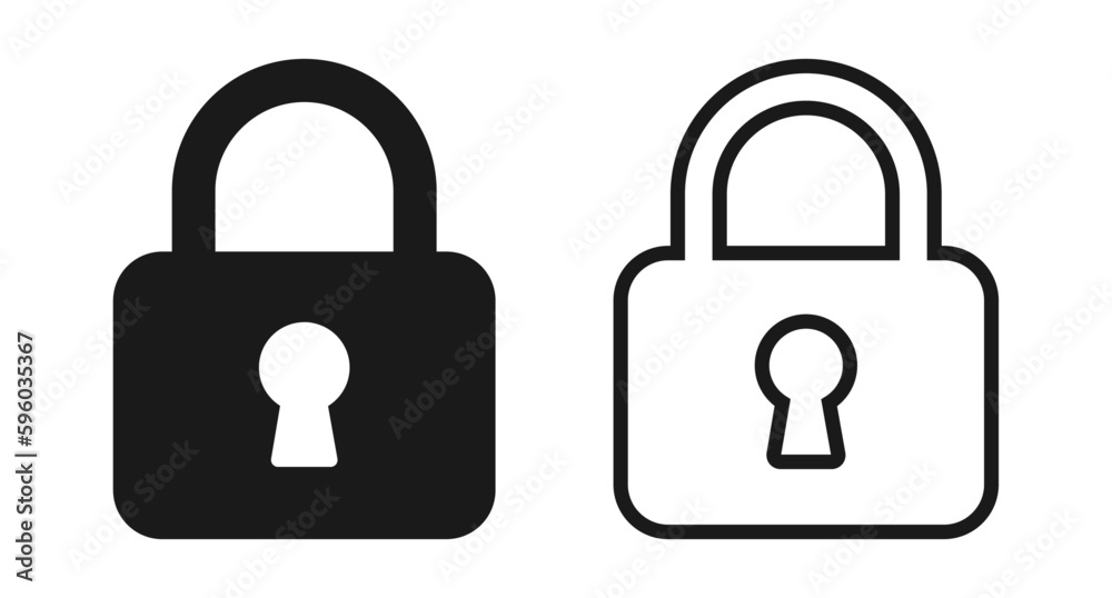 Lock vector icon. Isolated transparent. Black outline and filled version Lock vector icon. Isolated transparent. Black outline and filled version