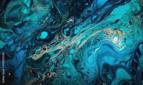 Abstract art blue paint background with liquid fluid grunge texture, generative AI