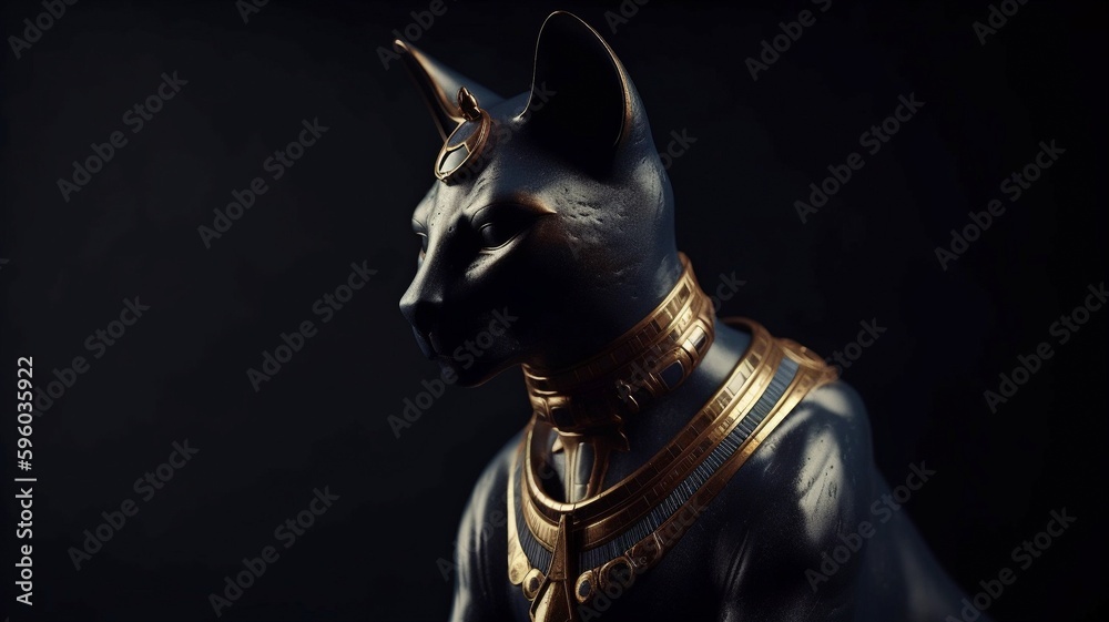Generative AI, the catwoman in gold jewelry, and the ancient Egyptian deity Bastet Stock