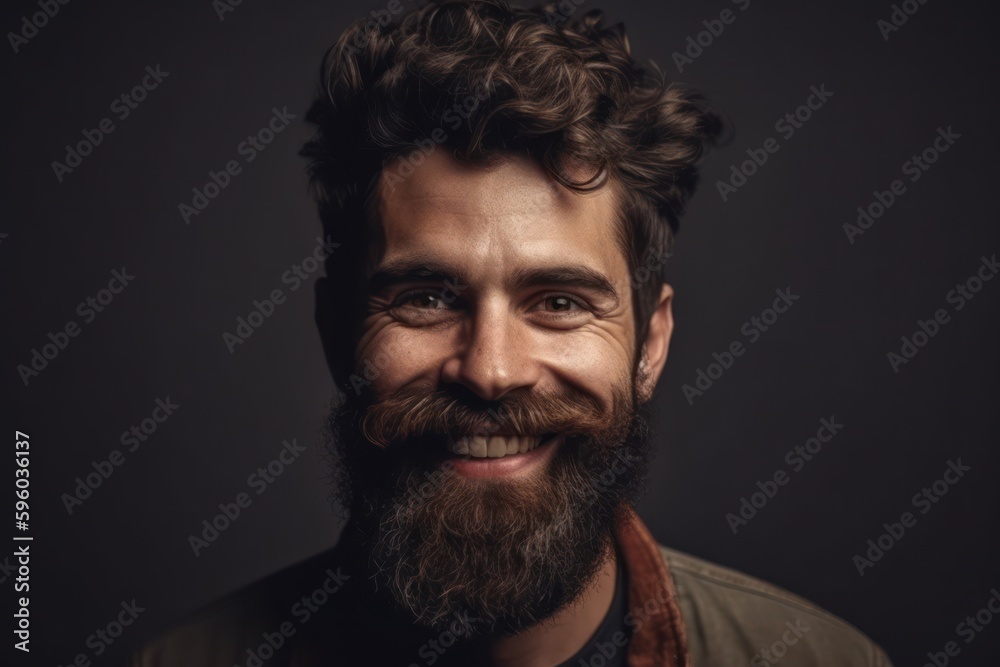 Obraz premium Smiling bearded man looking at camera. Generative AI