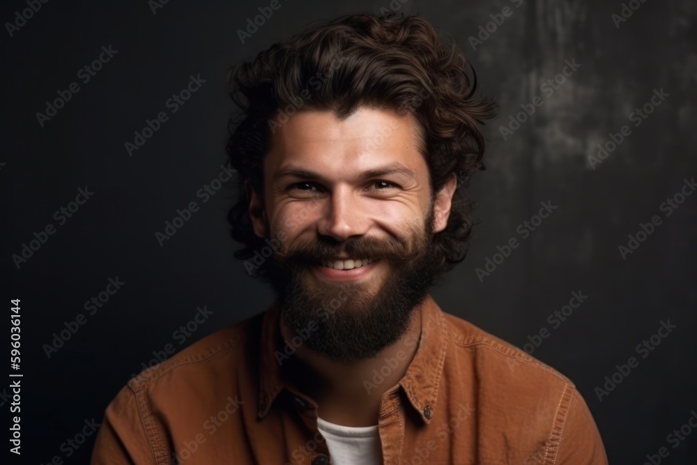 Smiling bearded man looking at camera. Generative AI 