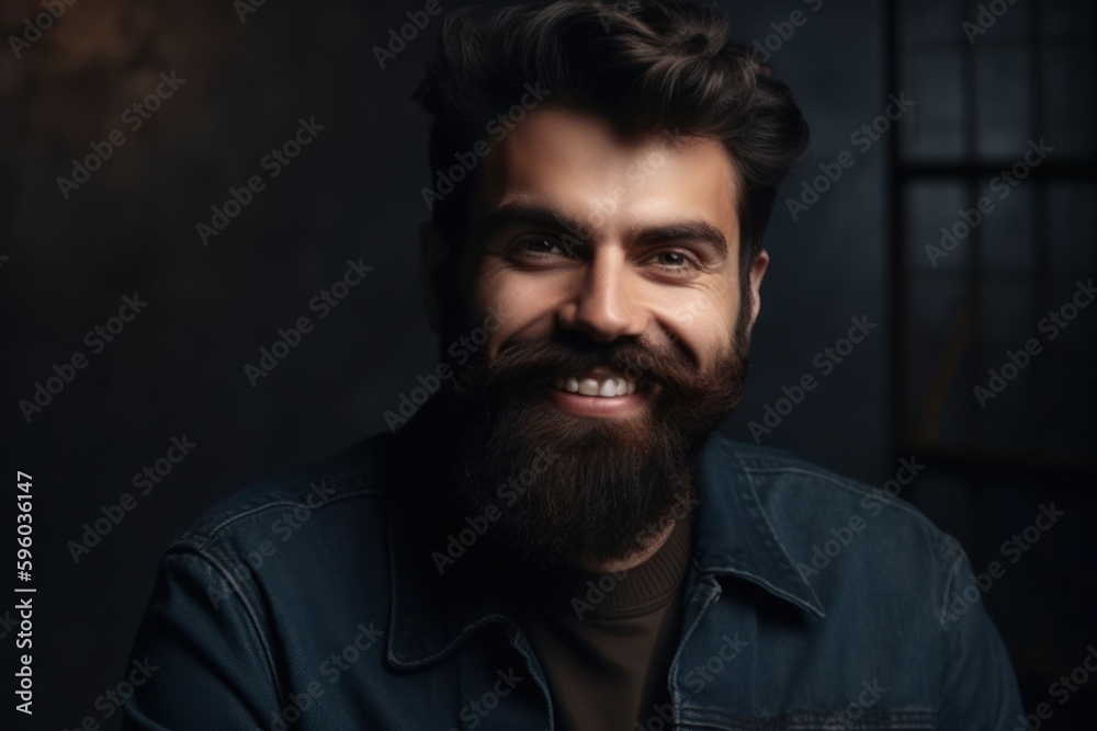 Smiling bearded man looking at camera. Generative AI 