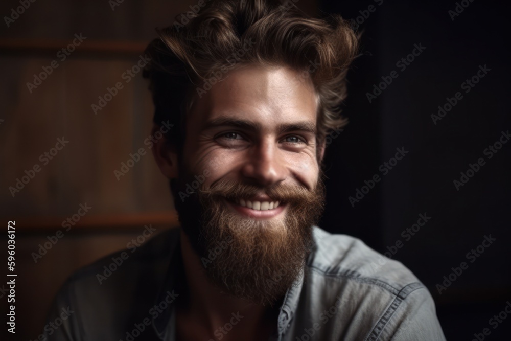 Smiling bearded man looking at camera. 