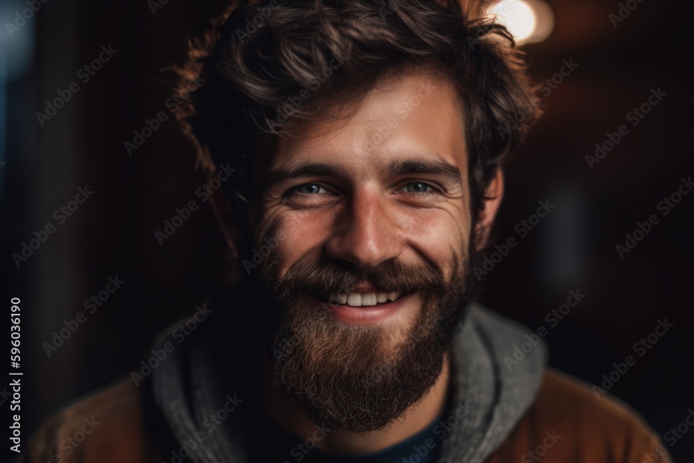 Smiling bearded man looking at camera. Generative AI 