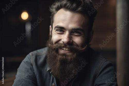Smiling bearded man looking at camera. Generative AI  © Viktor