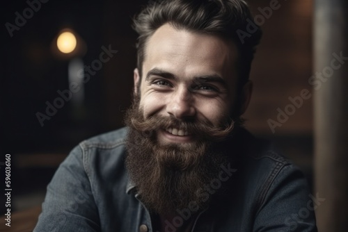 Smiling bearded man looking at camera. Generative AI 