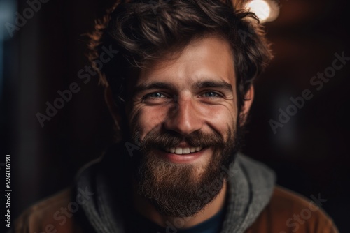 Smiling bearded man looking at camera. Generative AI 