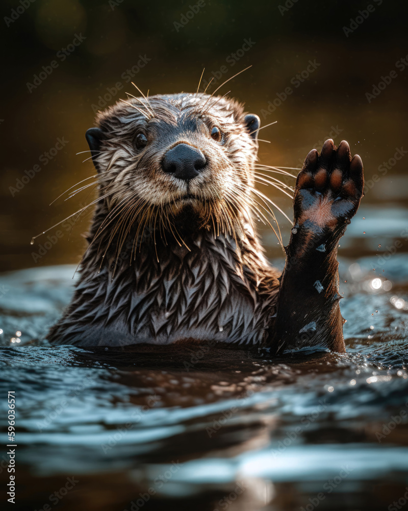 Portrait of a small-clawed otter swimming in the water
