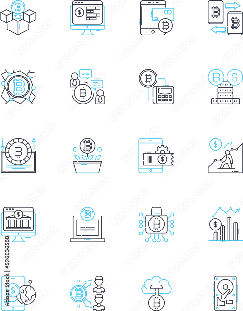 Blockchain technology linear icons set. Decentralization, Cryptocurrency, Security, Transparency, Smart contracts, Immutable, Distributed line vector and concept signs. Ledger,Trustless,Consensus Blockchain technology linear icons set. Decentralization, Cryptocurrency, Security, Transparency, Smart contracts, Immutable, Distributed line vector and concept signs. Ledger,Trustless,Consensus