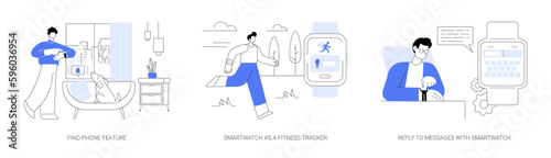 Smartwatch features abstract concept vector illustrations.