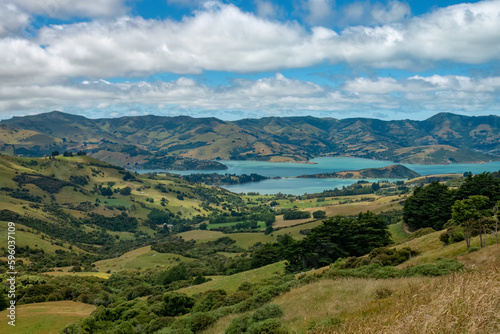 Akaroa on Banks Peninsula in the Canterbury Region of the South Island of New Zealand. The area was also named Port Louis-Philippe by French settlers after the reigning French king Louis Philippe I © Luis