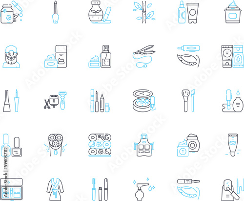 Elegance linear icons set. Sophistication, Grace, Class, Refinement, Poise, Style, Finesse line vector and concept signs. Glamour,Chic,Luxury outline illustrations