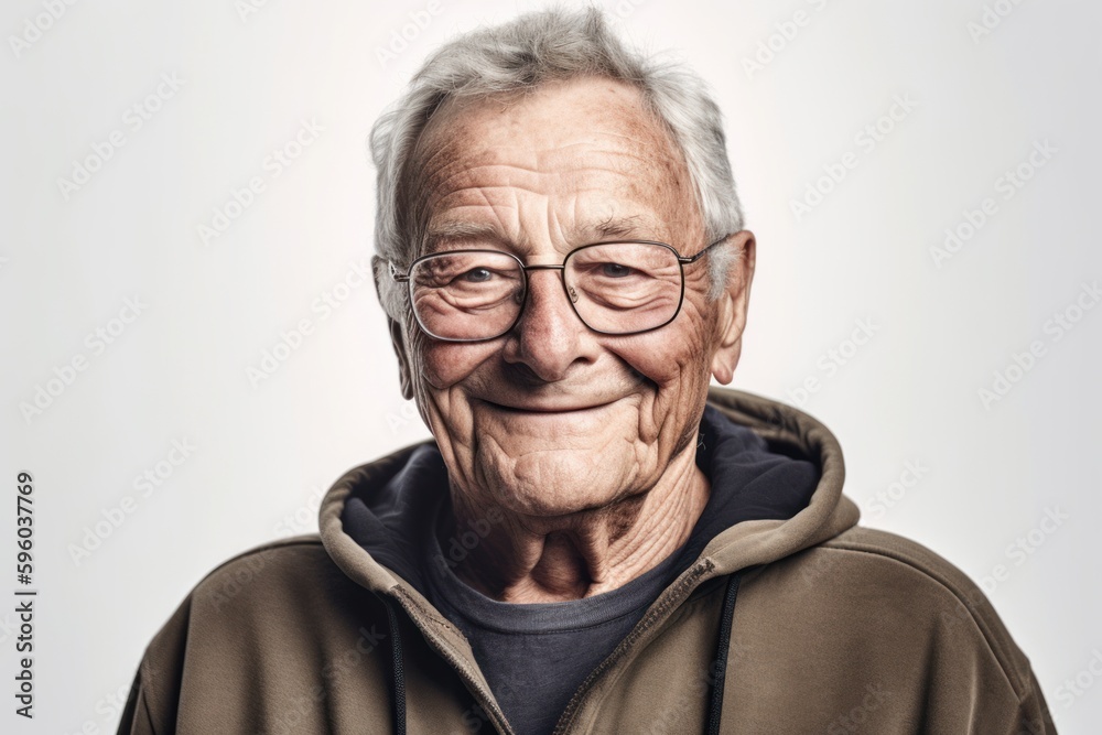 Portrait of an old man in a hoodie smiling at the camera Portrait of an old man in a hoodie smiling at the camera