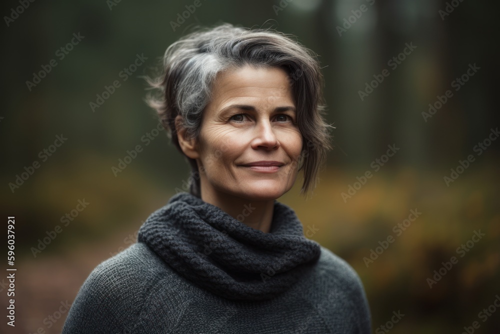 Portrait of a beautiful middle-aged woman in the autumn forest
