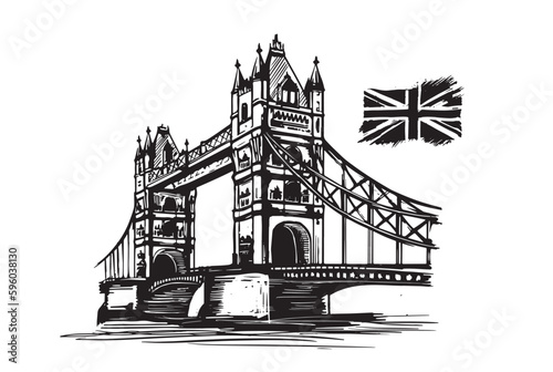 Tower bridge, London, sketch, hand drawn style.