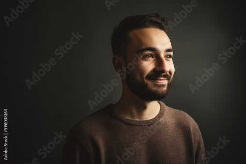 Portrait of a handsome young man on dark background with copy space