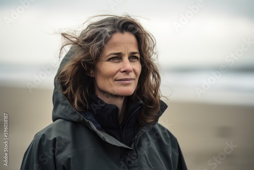 Portrait of a middle-aged woman on the beach in winter