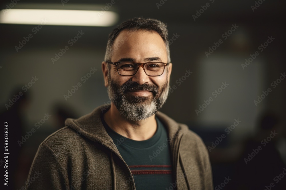 Portrait of a handsome mature man with beard and glasses standing in office Portrait of a handsome mature man with beard and glasses standing in office