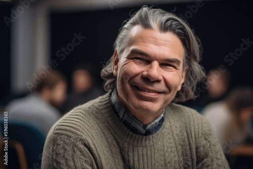 portrait of smiling mature man in front of a group of people © Robert MEYNER