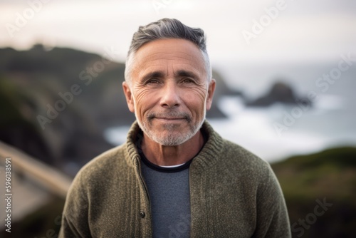 Portrait of senior man standing in front of camera at the beach