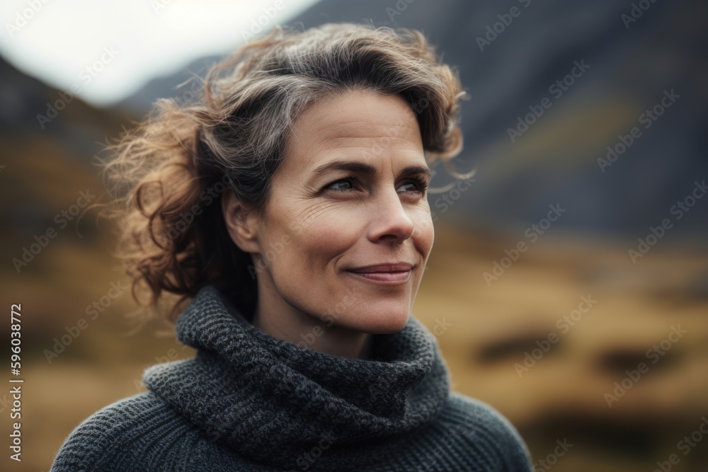 Portrait of a beautiful middle-aged woman in the mountains. Portrait of a beautiful middle-aged woman in the mountains.