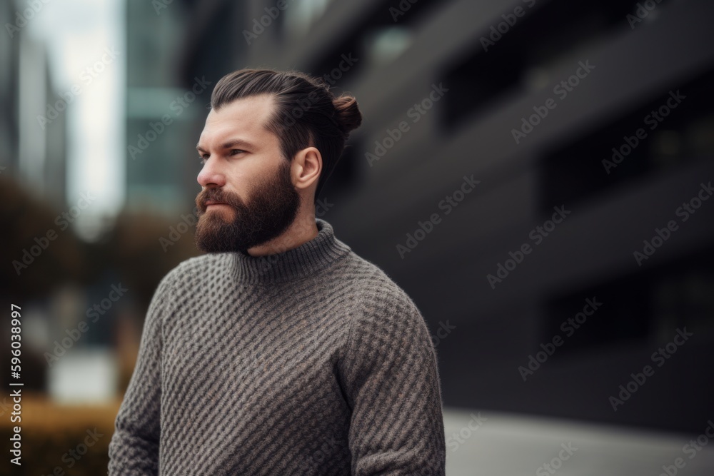 Portrait of a handsome bearded man in the city. Men's beauty, fashion. Portrait of a handsome bearded man in the city. Men's beauty, fashion.